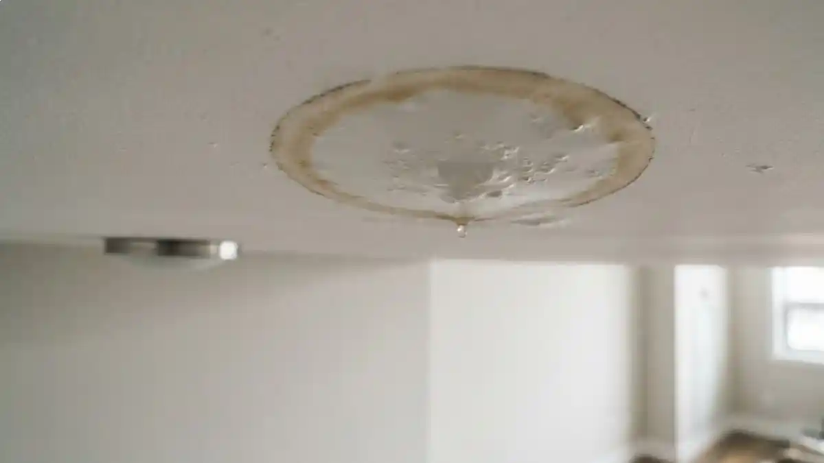 Ceiling water stain and bubbling drywall in Fairfax condo unit from unit above