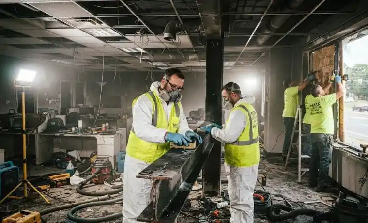 Smoke damaged commercial interior during restoration in Fairfax VA