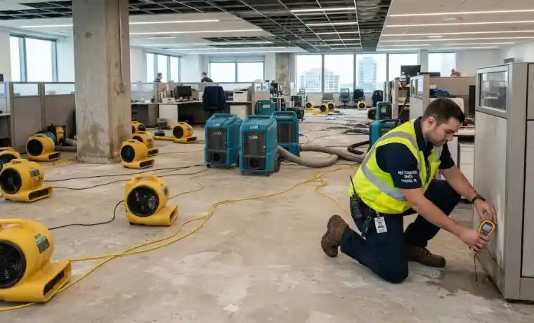 Drying equipment staged across a Fairfax VA commercial office floor